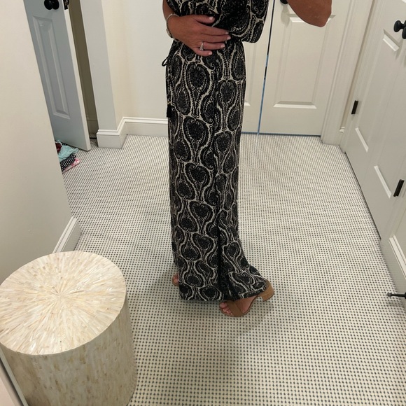 Elan silk black white jumpsuit size Medium - Picture 3 of 9